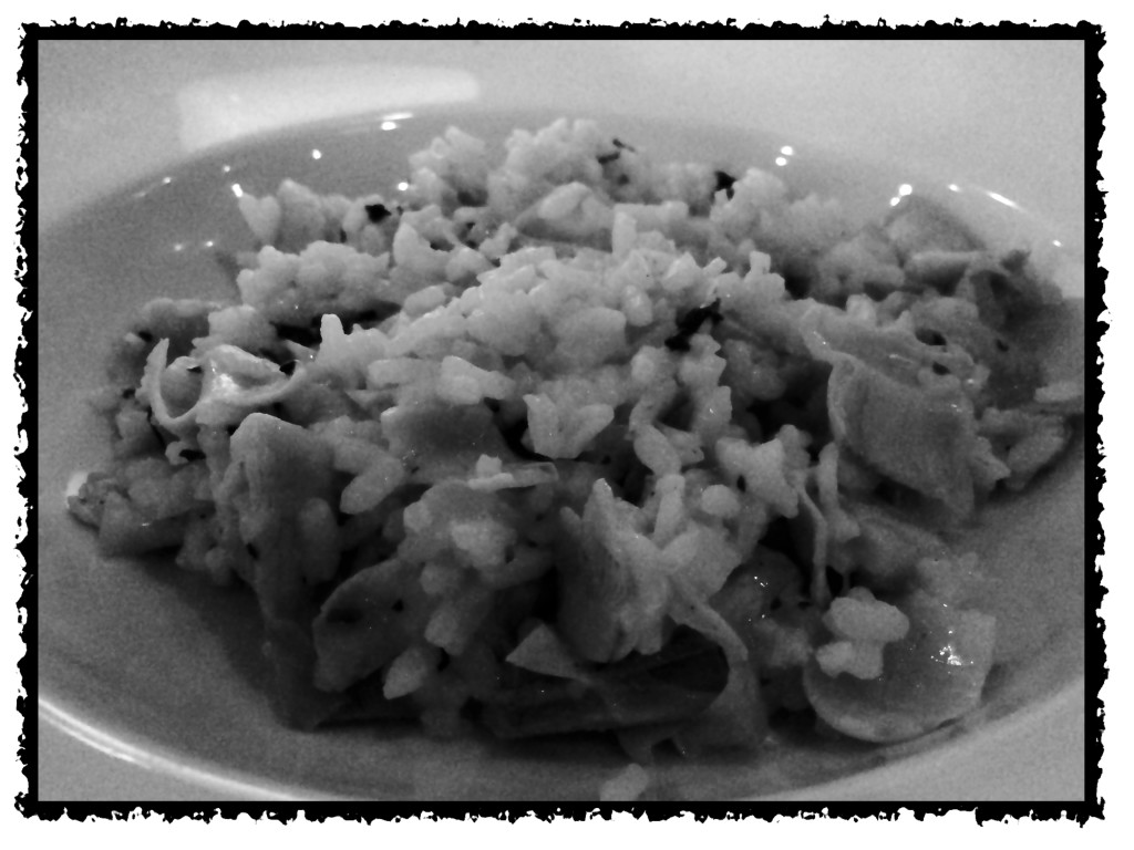 Please forgive the B & W photo. It got dark in the restaurant and my picture wasn't very good- but I wanted to share this, because it tasted delicious!